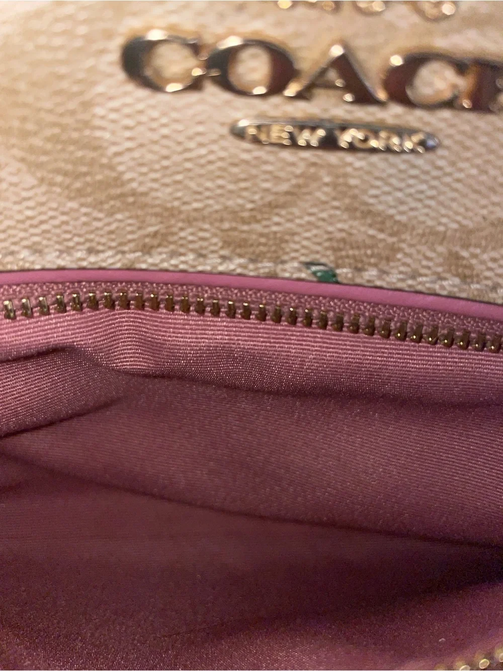 Coach Beige Signature Floral Dome Satchel with Pink Trim